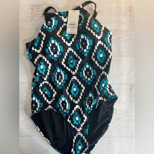 Elegant Black and Blue Patterned One-Piece Swimsuit